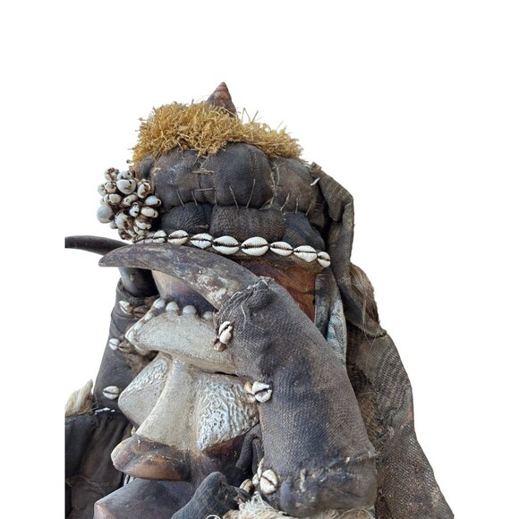 African Tribal Mask With Cowrie Shells Handcrafted Wooden Wall Decor - Picture 8 of 16